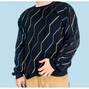 Tundra Vtg Sweater Mens XL Black Silk Zigzag Knit Coogi‎ Style Retro Indie Artsy